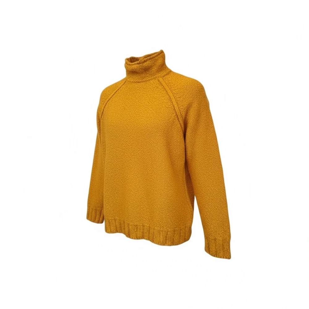 Anthropologie Moth Mustard Yellow Mock Turtleneck Boucle Sweater Cozy